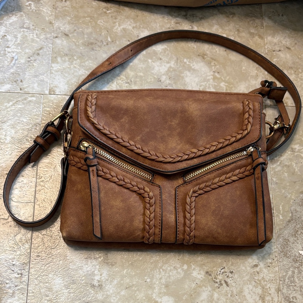 Altar'd State Brown Braided-Trim Crossbody Bag